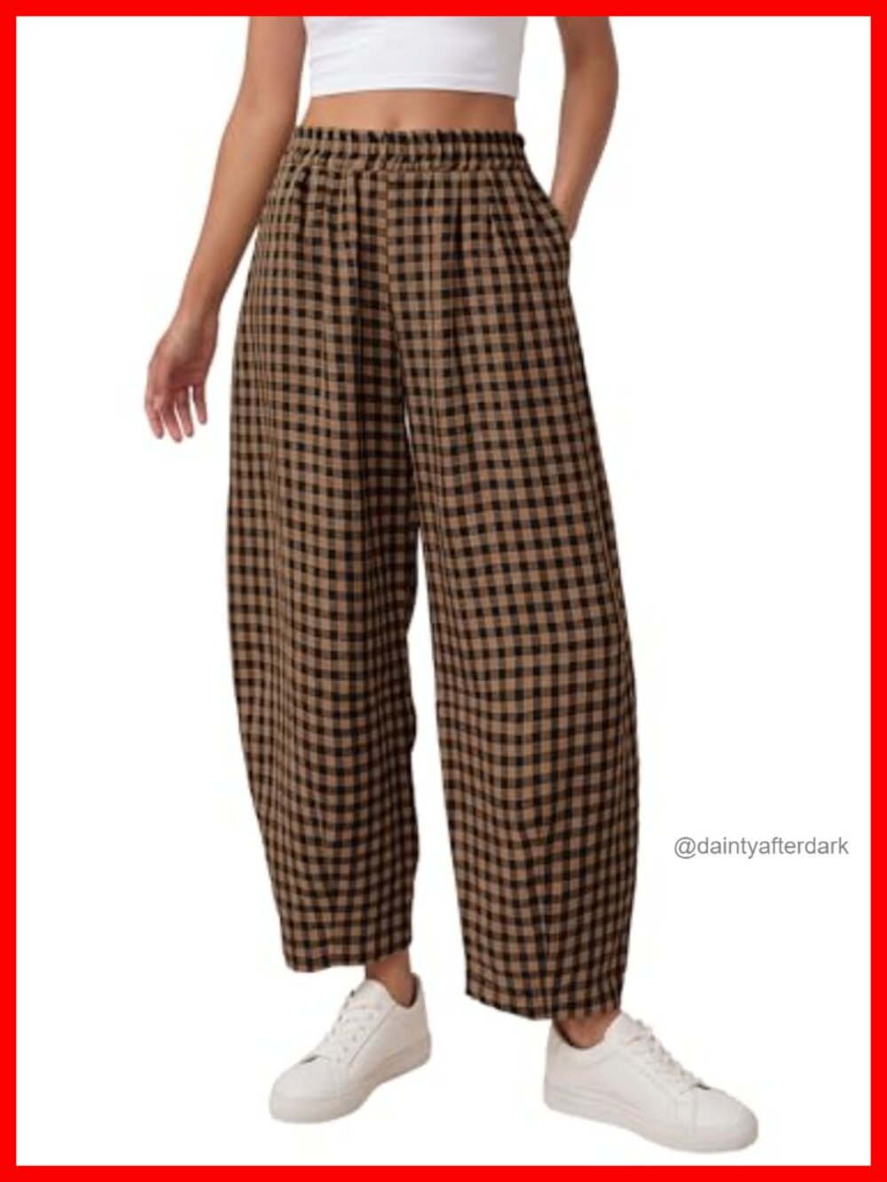 PRETTYGARDEN Plaid Barrel Pants Pull On Elastic Waist Wide Leg